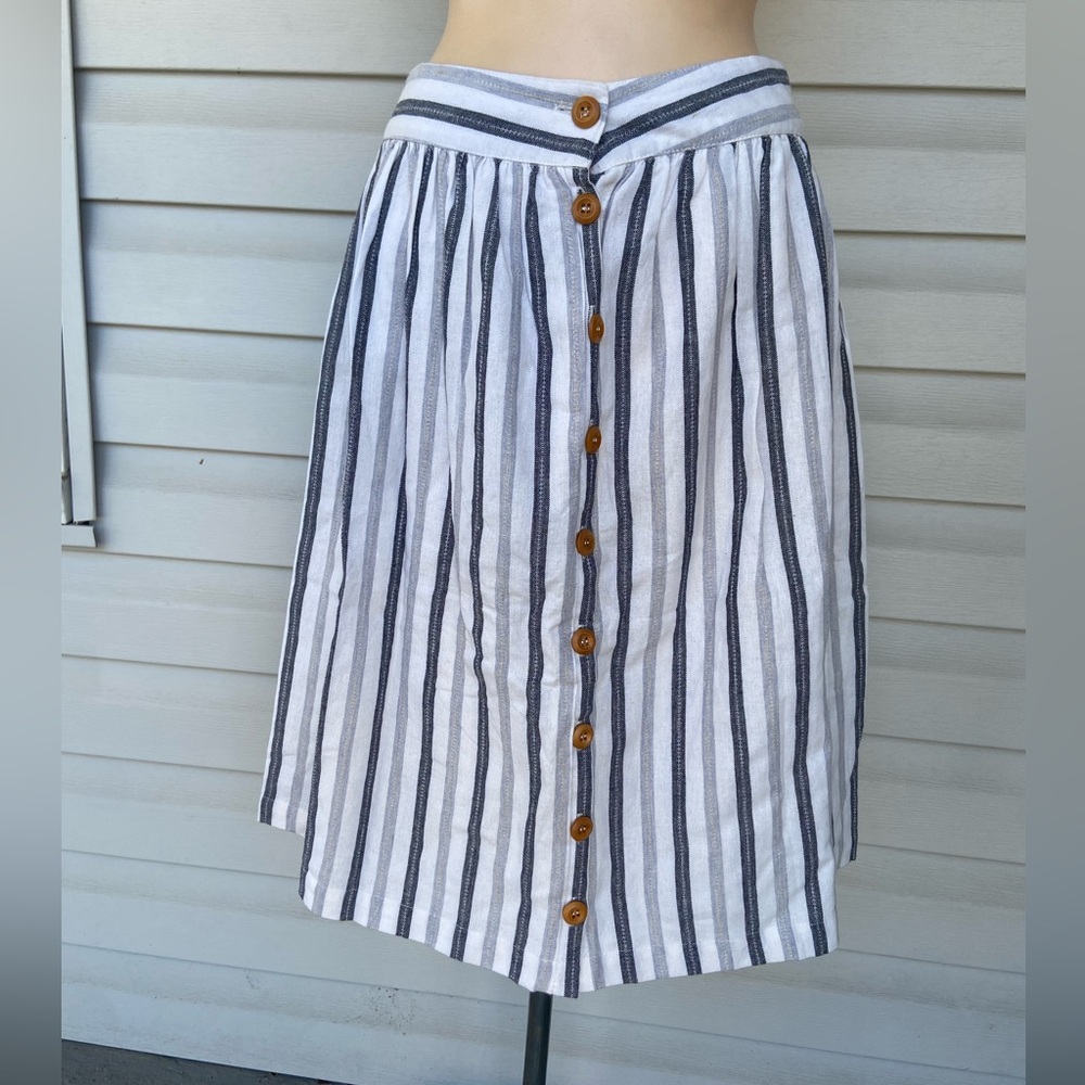 Mo:Vint Striped Button-Front Midi Skirt